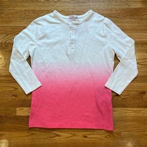 Kidichic NWT Girl’s Ombre Henley 3/4 Sleeve Tee Shirt Size 16 Pink White